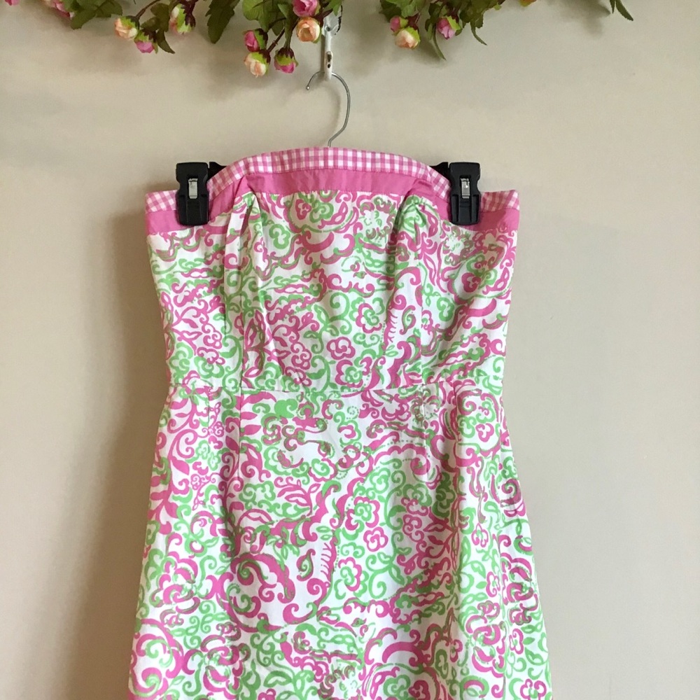 Lilly Pulitzer pink &green printed strapless dress - Picture 9 of 12